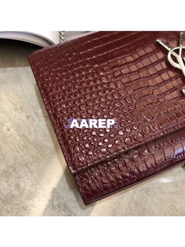 Replica YSL Classic Medium Kate Monogram Saint Laurent Tassel Satchel In Dark Red Crocodile Embossed Shiny Leather 354119 5