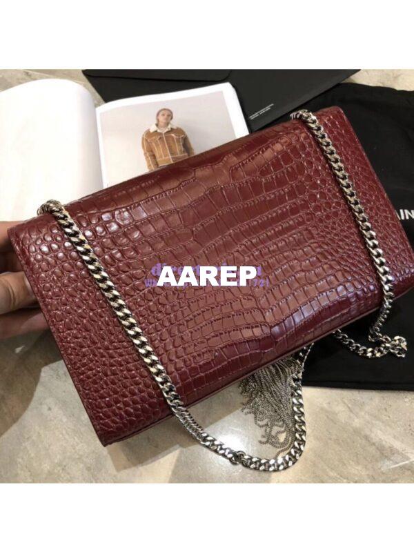 Replica YSL Classic Medium Kate Monogram Saint Laurent Tassel Satchel In Dark Red Crocodile Embossed Shiny Leather 354119 7