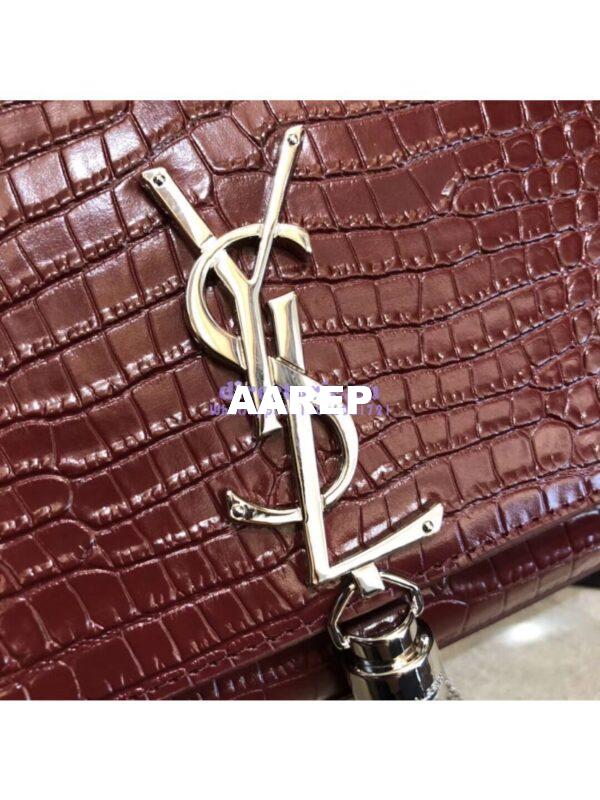 Replica YSL Classic Medium Kate Monogram Saint Laurent Tassel Satchel In Dark Red Crocodile Embossed Shiny Leather 354119 8