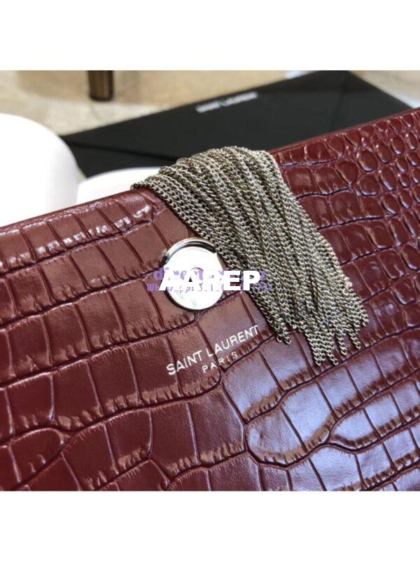 Replica YSL Classic Medium Kate Monogram Saint Laurent Tassel Satchel In Dark Red Crocodile Embossed Shiny Leather 354119 10