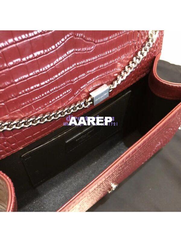 Replica YSL Classic Medium Kate Monogram Saint Laurent Tassel Satchel In Dark Red Crocodile Embossed Shiny Leather 354119 12