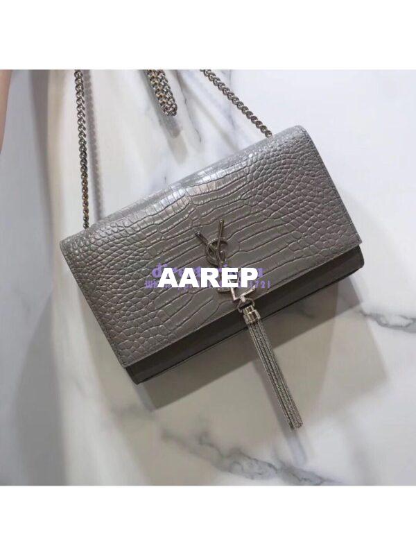 Replica YSL Classic Medium Kate Monogram Saint Laurent Tassel Satchel In Grey Crocodile Embossed Shiny Leather 354119 3