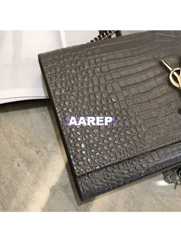 Replica YSL Classic Medium Kate Monogram Saint Laurent Tassel Satchel In Grey Crocodile Embossed Shiny Leather 354119 5