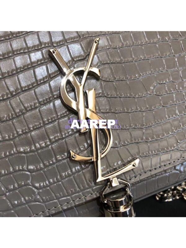 Replica YSL Classic Medium Kate Monogram Saint Laurent Tassel Satchel In Grey Crocodile Embossed Shiny Leather 354119 7
