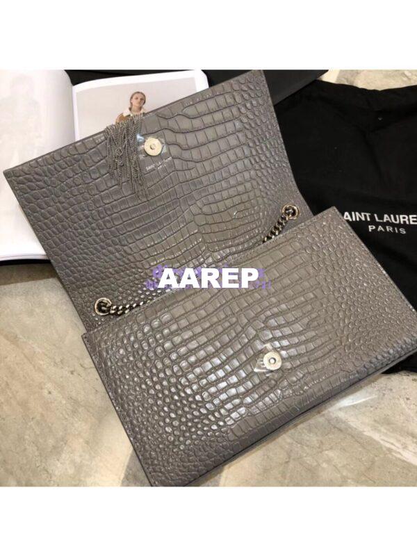 Replica YSL Classic Medium Kate Monogram Saint Laurent Tassel Satchel In Grey Crocodile Embossed Shiny Leather 354119 9