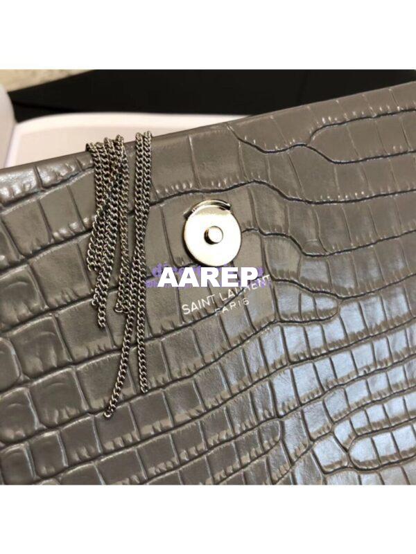 Replica YSL Classic Medium Kate Monogram Saint Laurent Tassel Satchel In Grey Crocodile Embossed Shiny Leather 354119 10