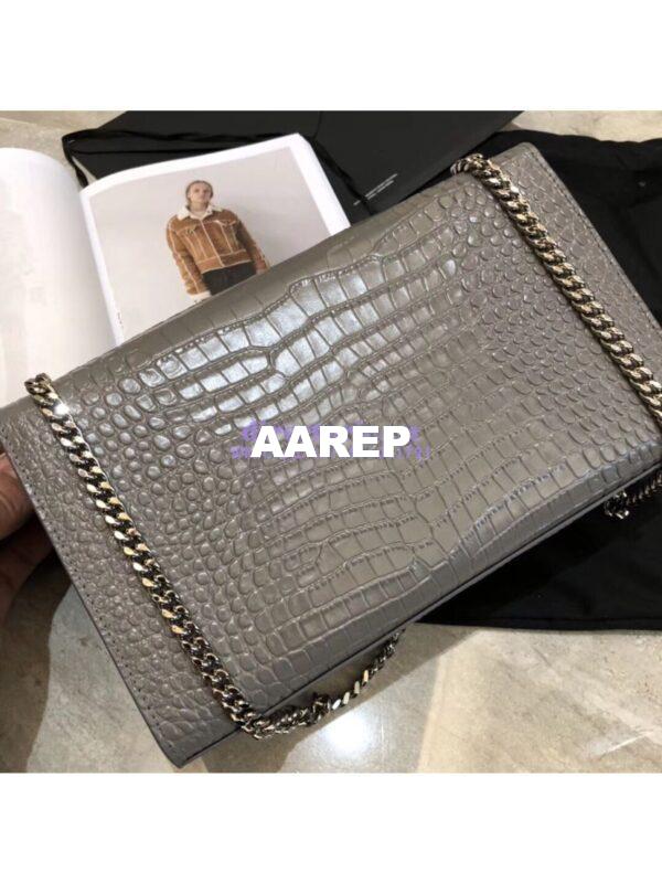 Replica YSL Classic Medium Kate Monogram Saint Laurent Tassel Satchel In Grey Crocodile Embossed Shiny Leather 354119 12
