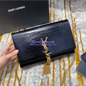 Replica YSL Classic Medium Kate Monogram Saint Laurent Tassel Satchel In Black Crocodile Embossed Shiny Leather 354119 2