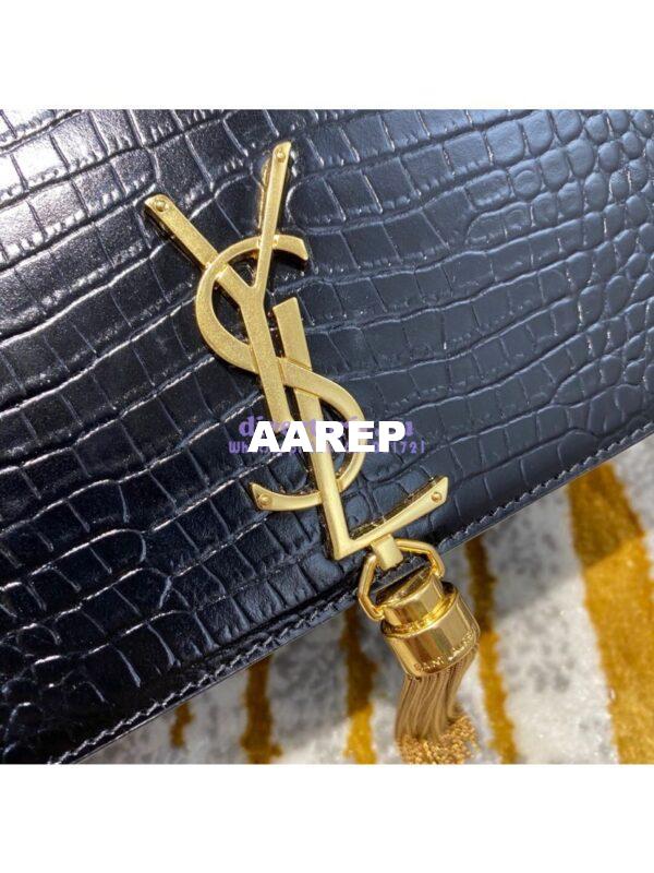 Replica YSL Classic Medium Kate Monogram Saint Laurent Tassel Satchel In Black Crocodile Embossed Shiny Leather 354119 7