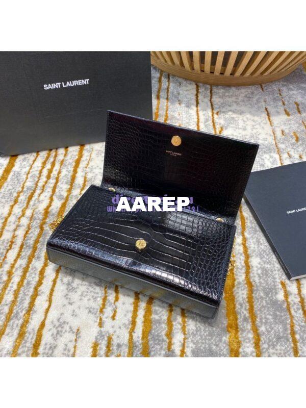 Replica YSL Classic Medium Kate Monogram Saint Laurent Tassel Satchel In Black Crocodile Embossed Shiny Leather 354119 10
