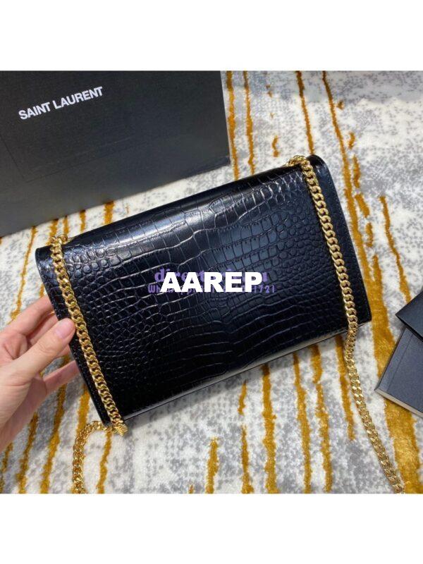 Replica YSL Classic Medium Kate Monogram Saint Laurent Tassel Satchel In Black Crocodile Embossed Shiny Leather 354119 16