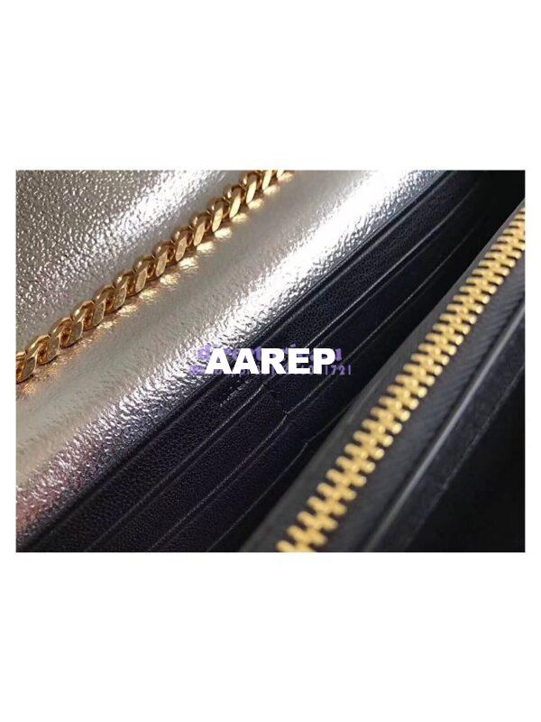Replica YSL Saint Laurent Monogram Chain Wallet Grained Matelasse Metallic Leather Silver 8