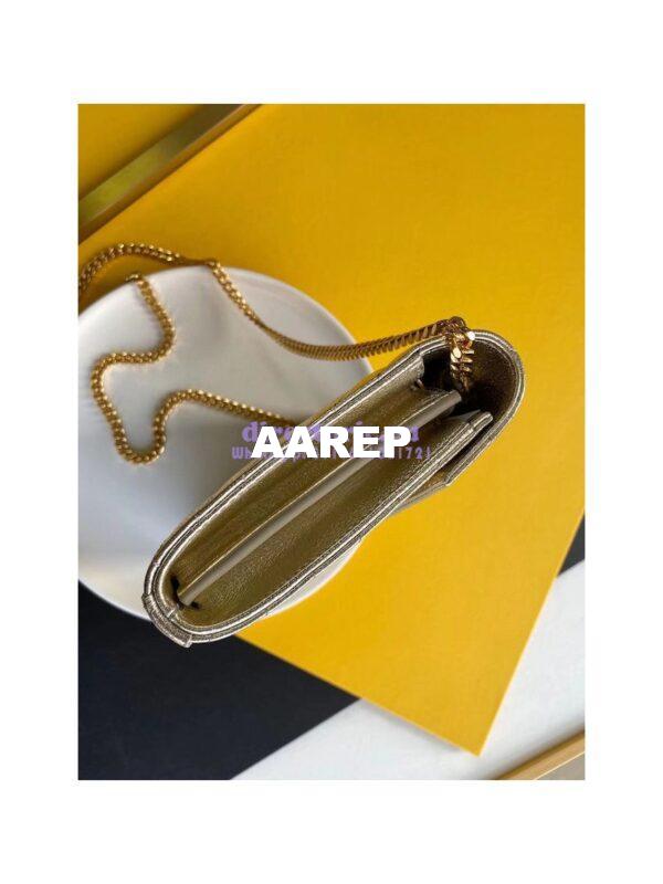 Replica YSL Saint Laurent Monogram Chain Wallet Grained Matelasse etallic Leather Pale Gold 4