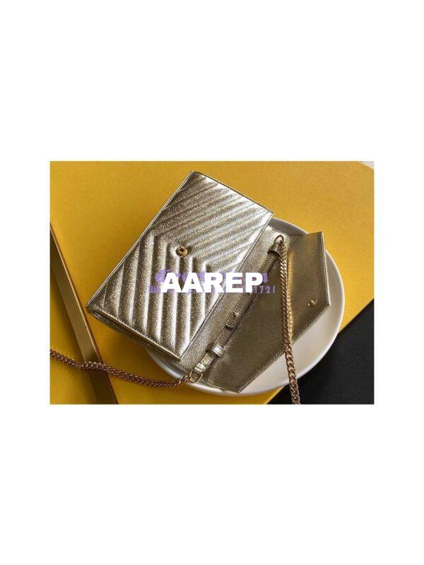 Replica YSL Saint Laurent Monogram Chain Wallet Grained Matelasse etallic Leather Pale Gold 5