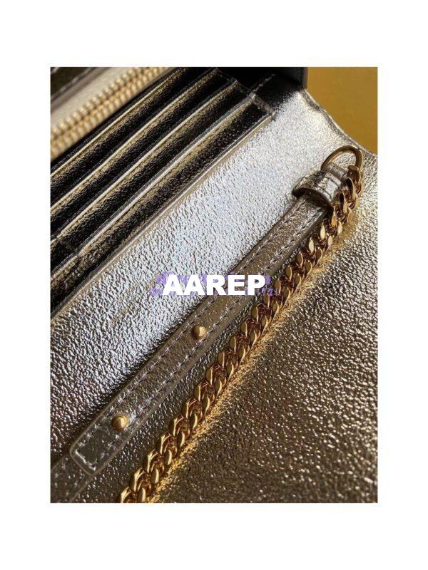 Replica YSL Saint Laurent Monogram Chain Wallet Grained Matelasse etallic Leather Pale Gold 6
