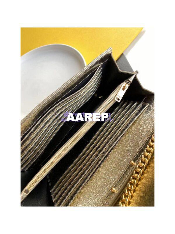 Replica YSL Saint Laurent Monogram Chain Wallet Grained Matelasse etallic Leather Pale Gold 8