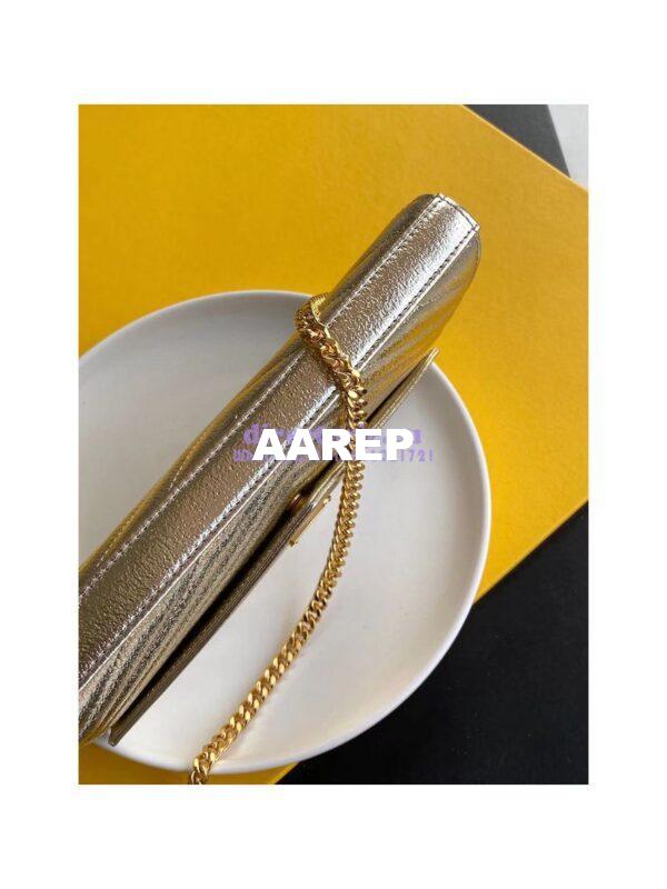 Replica YSL Saint Laurent Monogram Chain Wallet Grained Matelasse etallic Leather Pale Gold 10
