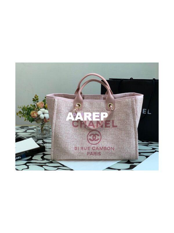 Replica Chanel Deauville Mixed Fibers Calfskin Shopping Bag A66941 Pink Jacquard 3