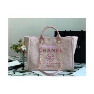 Replica Chanel Deauville Mixed Fibers Calfskin Shopping Bag A66941 Pink Jacquard 2