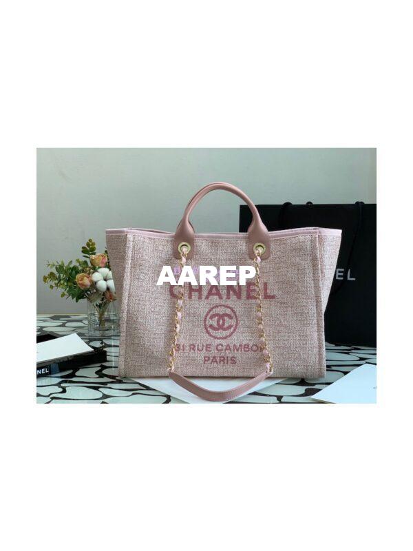 Replica Chanel Deauville Mixed Fibers Calfskin Shopping Bag A66941 Pink Jacquard 4