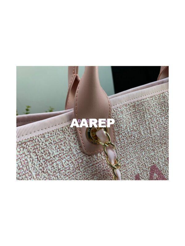 Replica Chanel Deauville Mixed Fibers Calfskin Shopping Bag A66941 Pink Jacquard 6