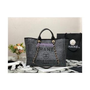 Replica Chanel Deauville Mixed Fibers Calfskin Shopping Bag A66941 Charcoal Jacquard