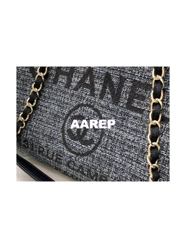 Replica Chanel Deauville Mixed Fibers Calfskin Shopping Bag A66941 Charcoal Jacquard 5