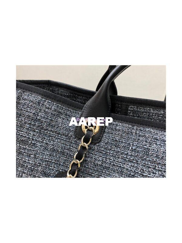 Replica Chanel Deauville Mixed Fibers Calfskin Shopping Bag A66941 Charcoal Jacquard 6