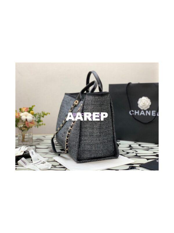 Replica Chanel Deauville Mixed Fibers Calfskin Shopping Bag A66941 Charcoal Jacquard 7