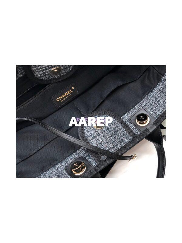 Replica Chanel Deauville Mixed Fibers Calfskin Shopping Bag A66941 Charcoal Jacquard 11
