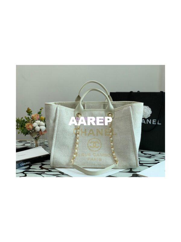 Replica Chanel Deauville Mixed Fibers Calfskin Shopping Bag A66941 White Gold 3