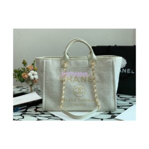 Replica Chanel Deauville Mixed Fibers Calfskin Shopping Bag A66941 White Gold 2