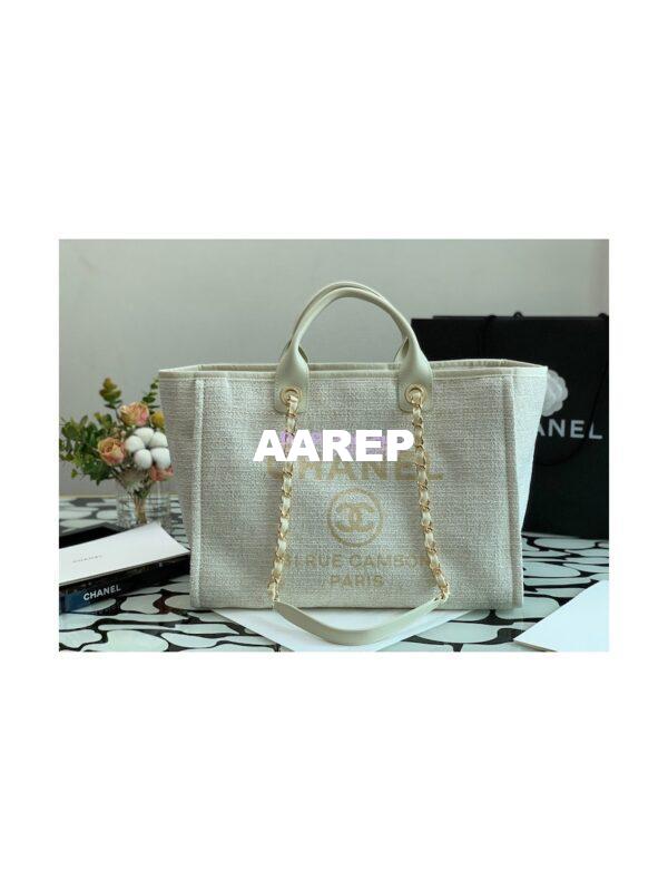 Replica Chanel Deauville Mixed Fibers Calfskin Shopping Bag A66941 White Gold 4