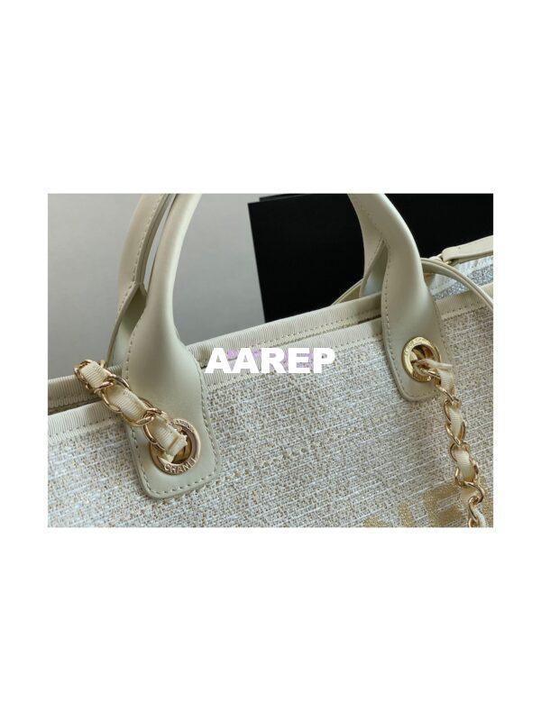 Replica Chanel Deauville Mixed Fibers Calfskin Shopping Bag A66941 White Gold 5
