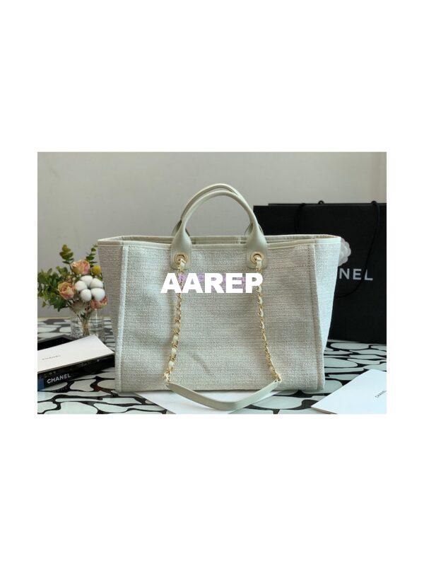 Replica Chanel Deauville Mixed Fibers Calfskin Shopping Bag A66941 White Gold 8