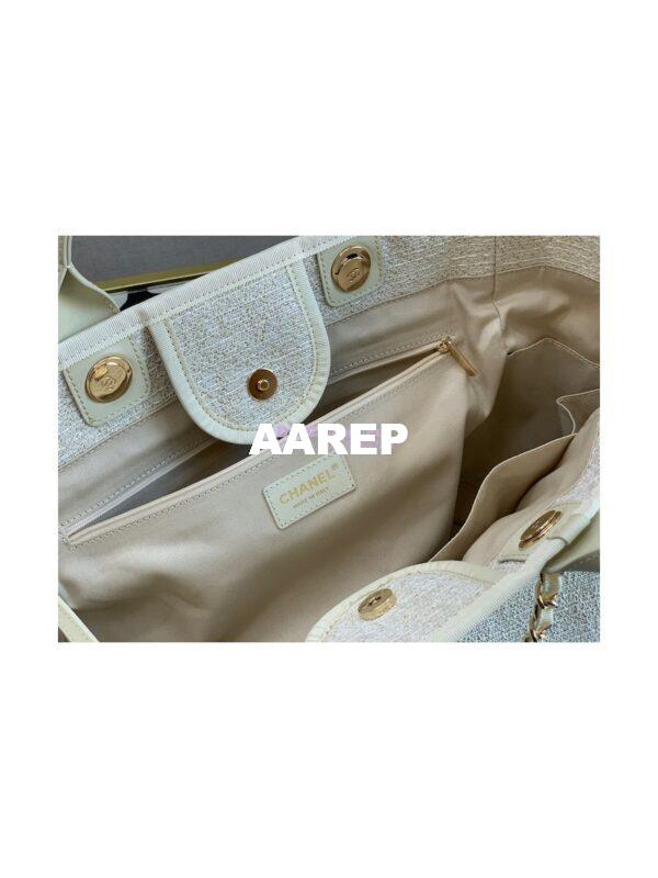 Replica Chanel Deauville Mixed Fibers Calfskin Shopping Bag A66941 White Gold 10