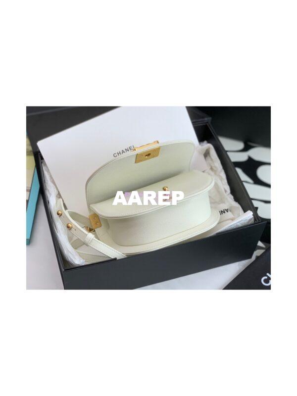Replica Chanel Small Boy Messenger Bag in Grained Calfskin AS3350 White 6