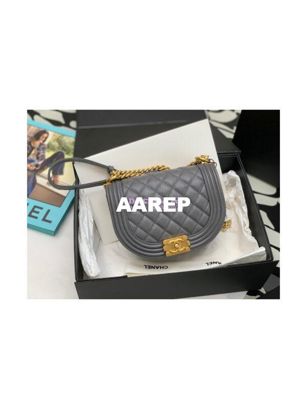 Replica Chanel Small Boy Messenger Bag in Grained Calfskin AS3350 Grey