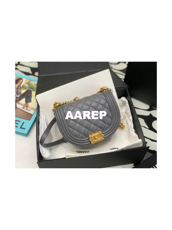 Replica Chanel Small Boy Messenger Bag in Grained Calfskin AS3350 Grey 2