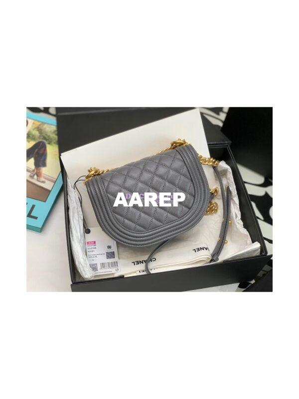Replica Chanel Small Boy Messenger Bag in Grained Calfskin AS3350 Grey 7