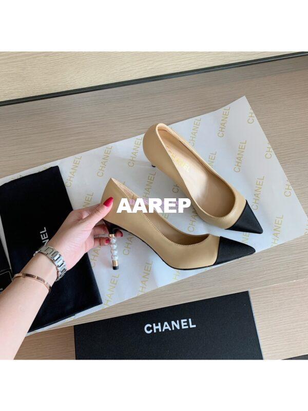 Replica Chanel Lambskin & Grossgrain G35535 Beige Black 4