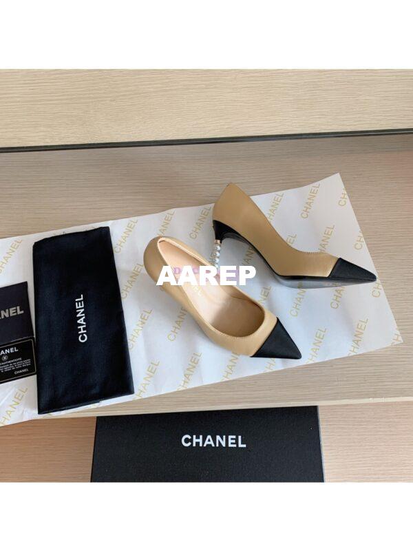 Replica Chanel Lambskin & Grossgrain G35535 Beige Black 6