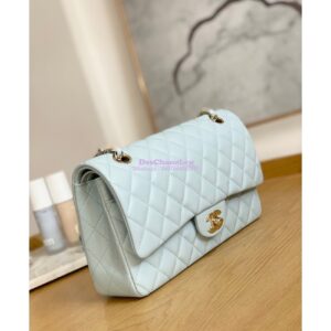 Replica Chanel Medium Classic Double Flap Bag in Lambskin Light Gold Hardware Sky Blue 2