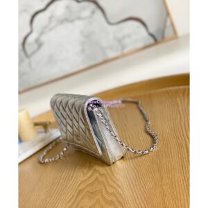 Replica Chanel Metallic Lambskin Silver New Magnetic Wallet On Chain WOC Bag AP0250 2