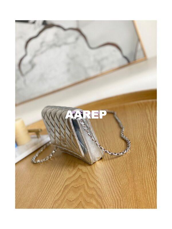 Replica Chanel Metallic Lambskin Silver New Magnetic Wallet On Chain WOC Bag AP0250 4