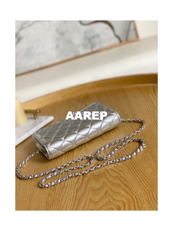 Replica Chanel Metallic Lambskin Silver New Magnetic Wallet On Chain WOC Bag AP0250 6