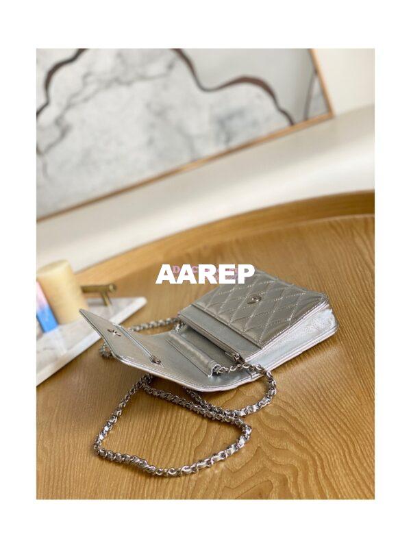 Replica Chanel Metallic Lambskin Silver New Magnetic Wallet On Chain WOC Bag AP0250 7