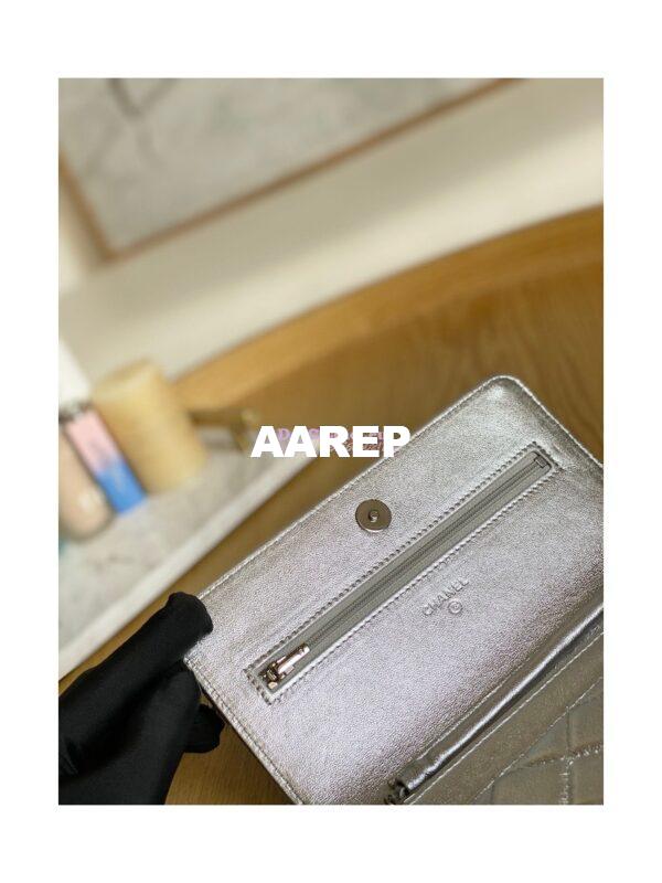 Replica Chanel Metallic Lambskin Silver New Magnetic Wallet On Chain WOC Bag AP0250 8