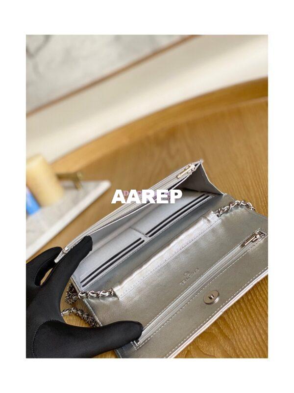 Replica Chanel Metallic Lambskin Silver New Magnetic Wallet On Chain WOC Bag AP0250 9