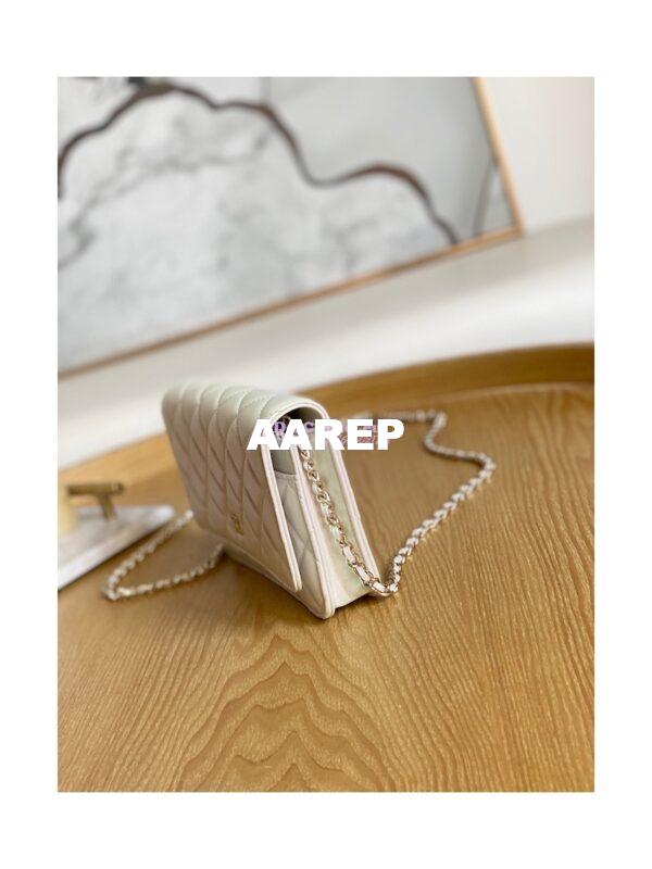 Replica Chanel Metallic Lambskin White New Magnetic Wallet On Chain WOC Bag AP0250 2